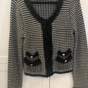 Black & White Houndstooth Knit Cardigan Sweater